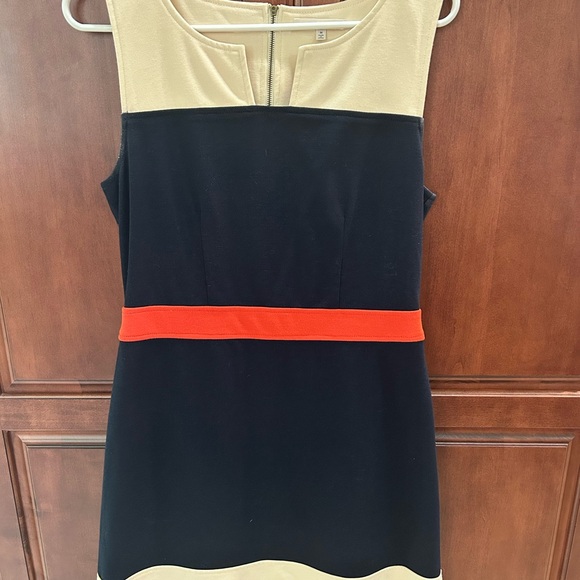 Elegant Blue and Cream Dress with Orange Accent - Picture 1 of 2